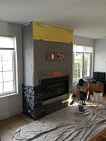 stone veneer fireplace build